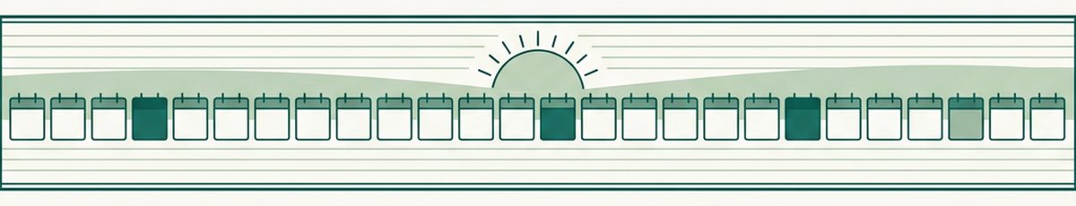 Quadrados de calendário em perspectiva com um sol ao fundo